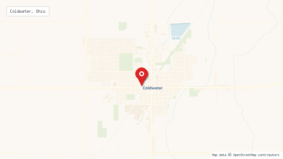 Street map of Coldwater, Ohio with location pin