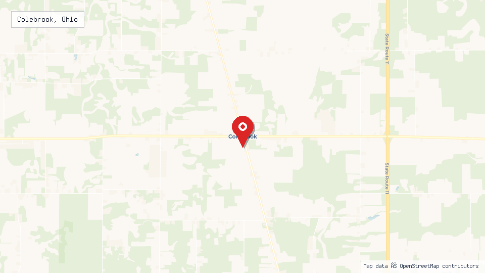 Street map of Colebrook, Ohio with location pin