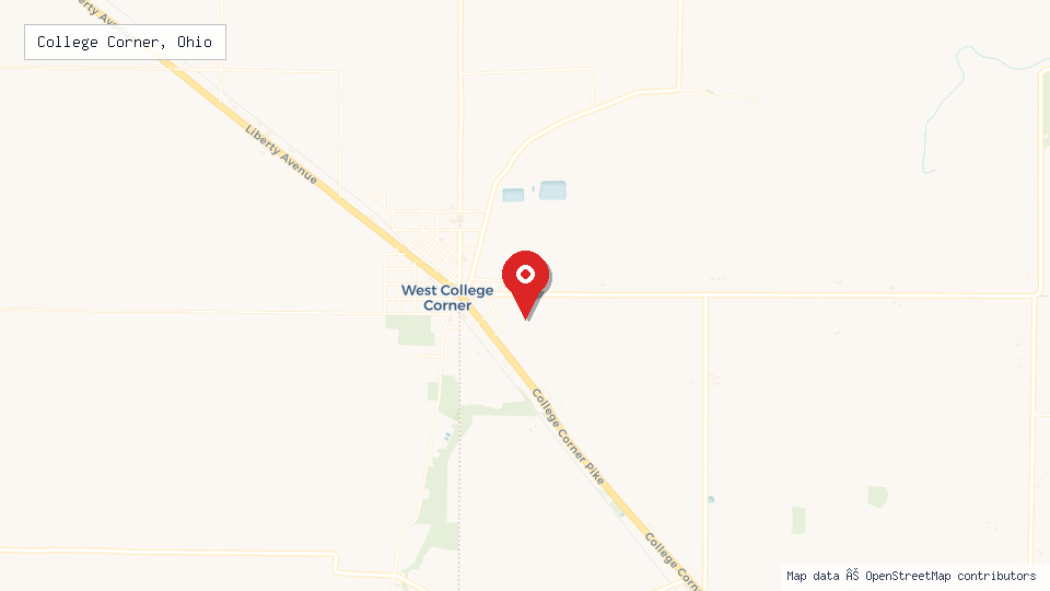 Street map of College Corner, Ohio with location pin