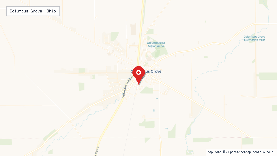 Street map of Columbus Grove, Ohio with location pin