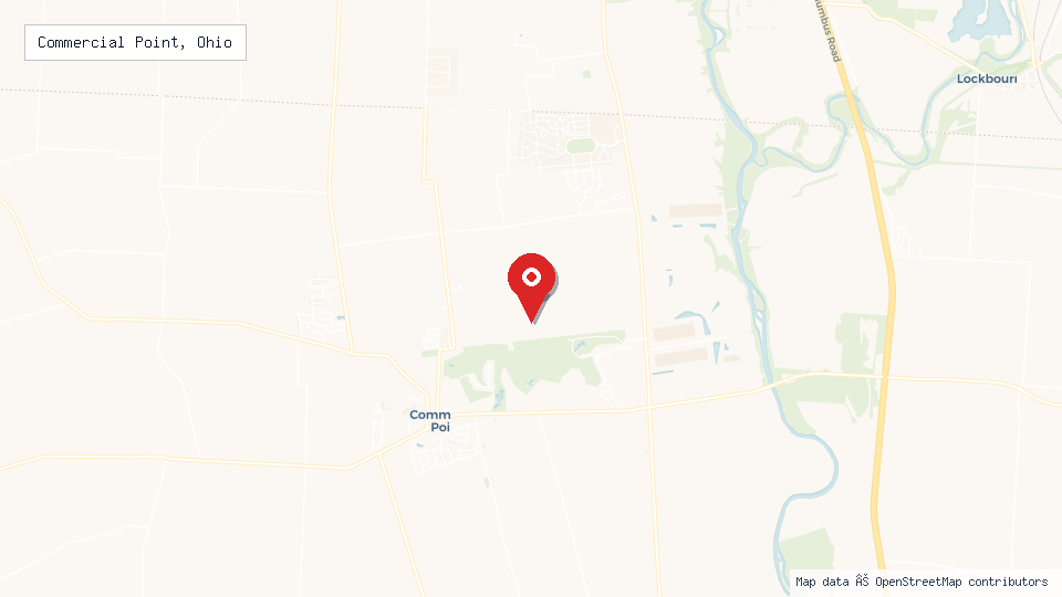 Street map of Commercial Point, Ohio with location pin