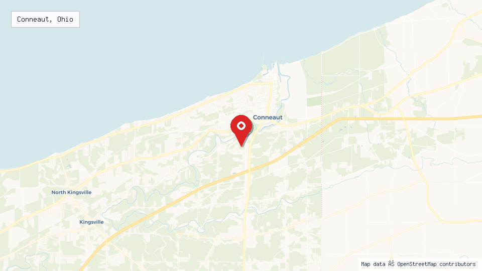 Street map of Conneaut, Ohio with location pin