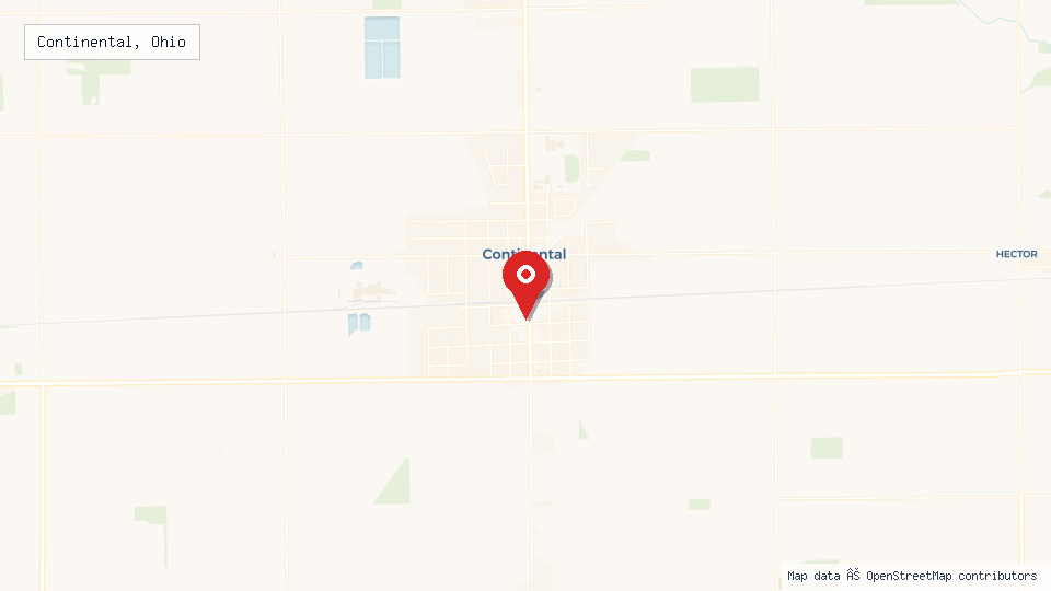 Street map of Continental, Ohio with location pin