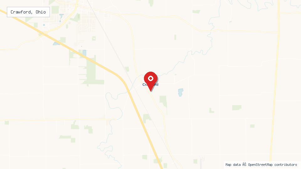 Street map of Crawford, Ohio with location pin