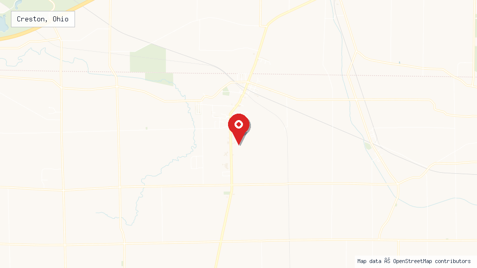 Street map of Creston, Ohio with location pin