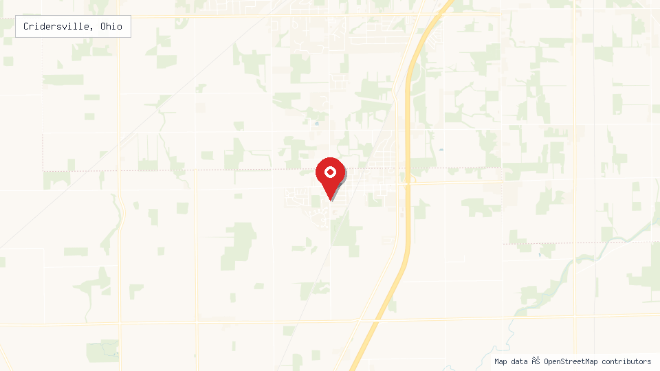 Street map of Cridersville, Ohio with location pin