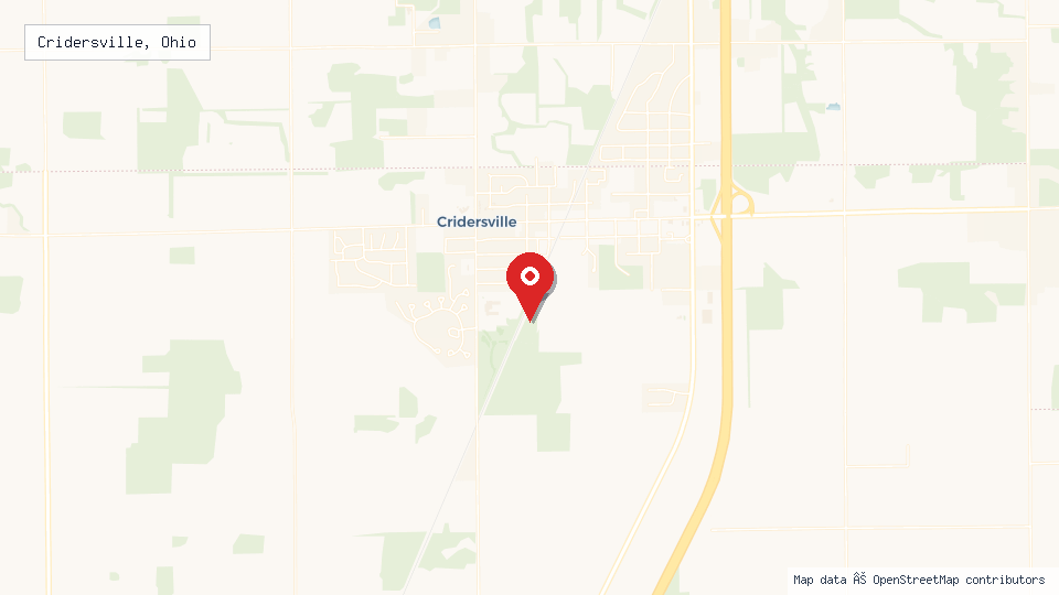 Street map of Cridersville, Ohio with location pin