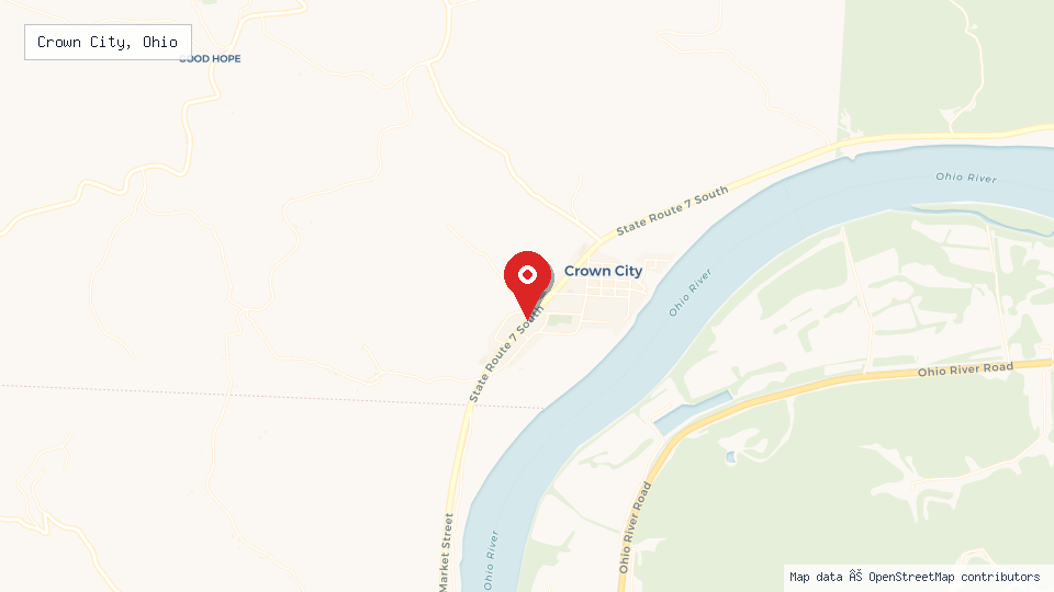 Street map of Crown City, Ohio with location pin