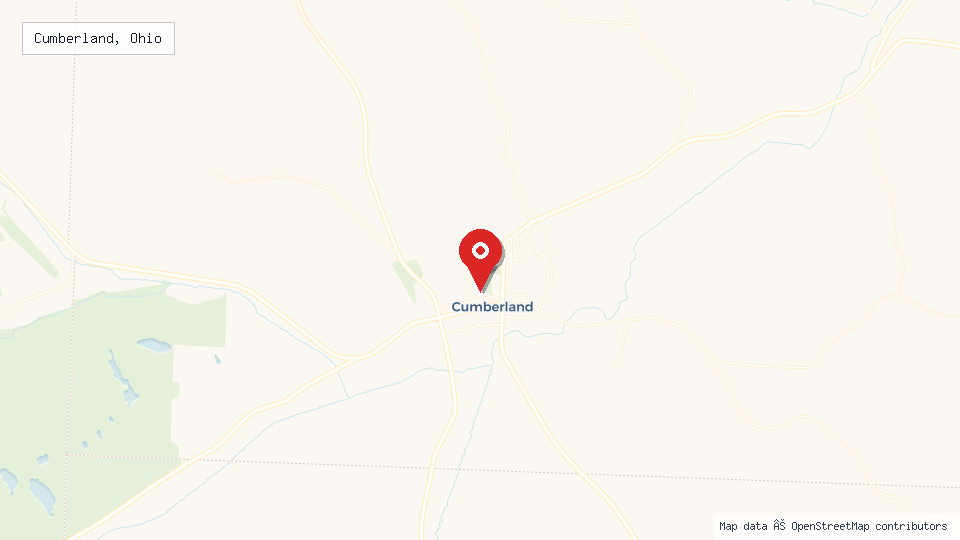 Street map of Cumberland, Ohio with location pin