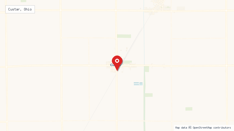 Street map of Custar, Ohio with location pin