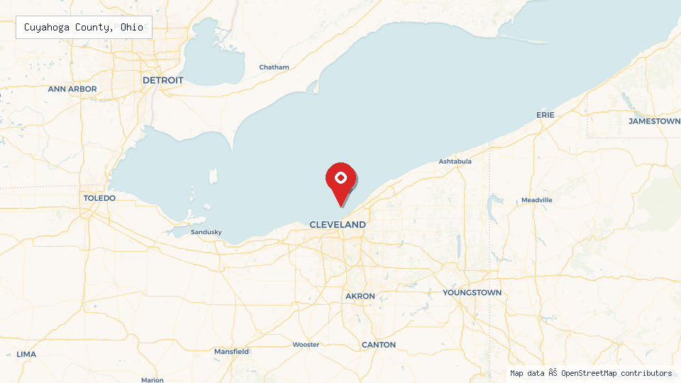 Street map of Cuyahoga County, Ohio with location pin