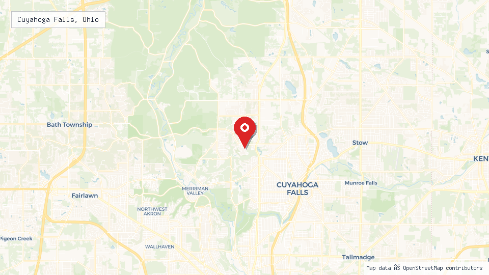 Street map of Cuyahoga Falls, Ohio with location pin