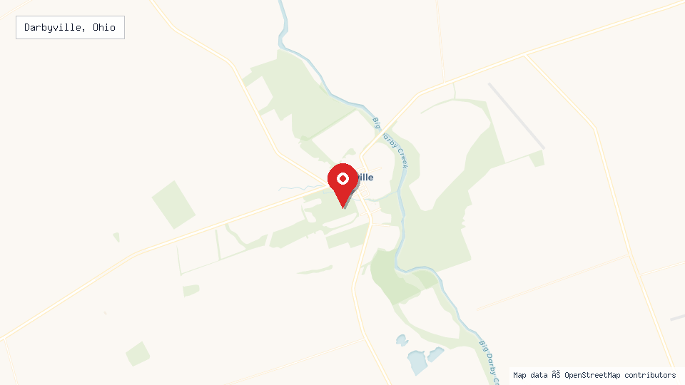 Street map of Darbyville, Ohio with location pin
