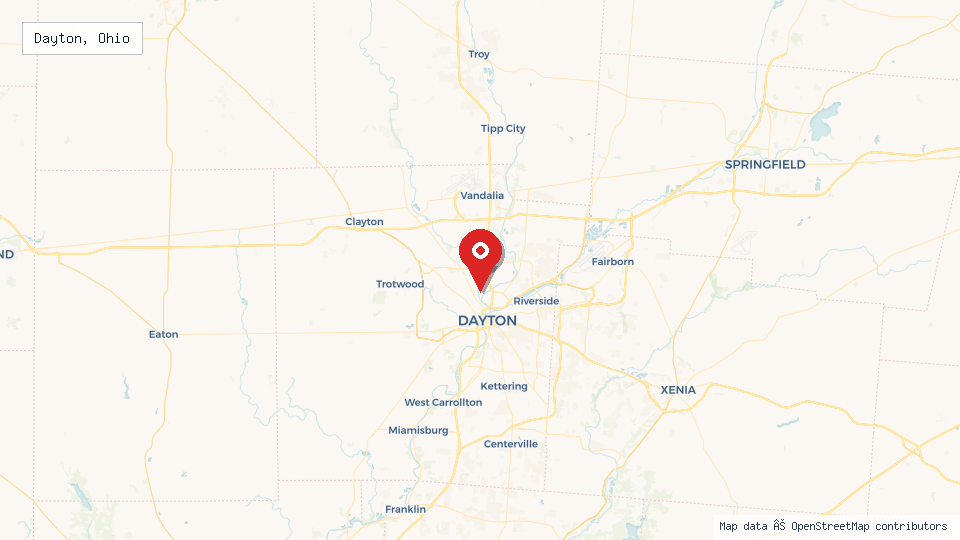 Street map of Dayton, Ohio with location pin