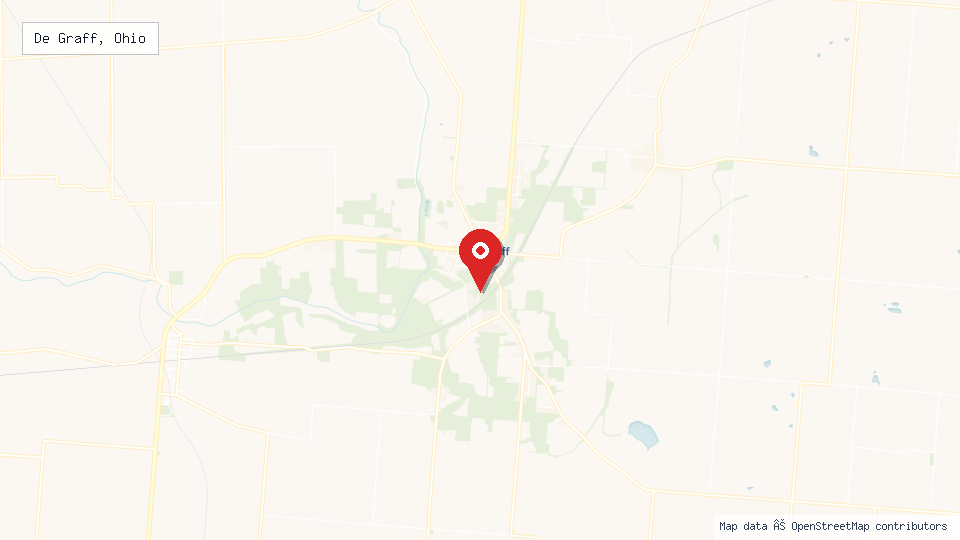 Street map of De Graff, Ohio with location pin