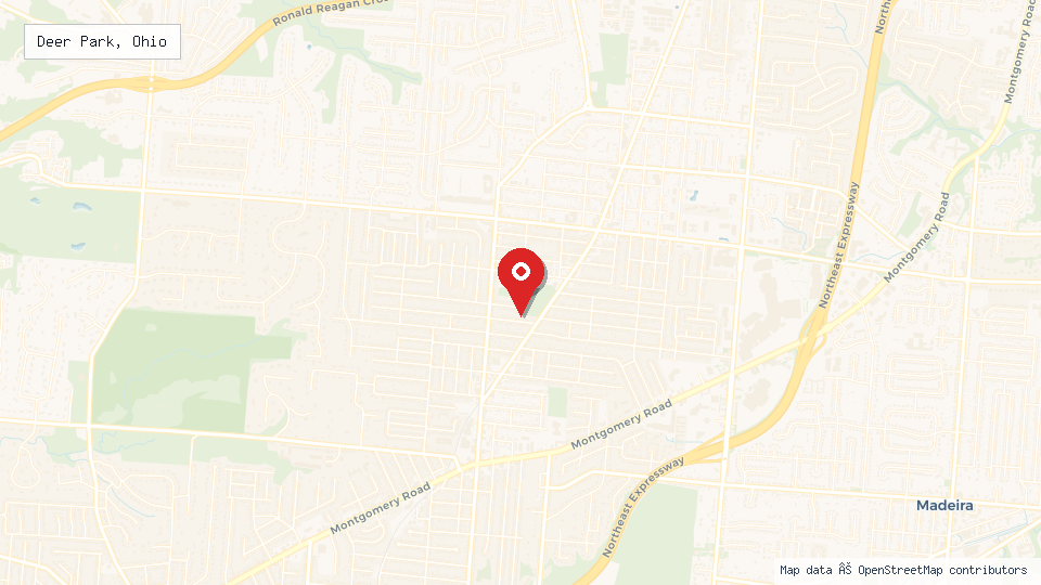 Street map of Deer Park, Ohio with location pin