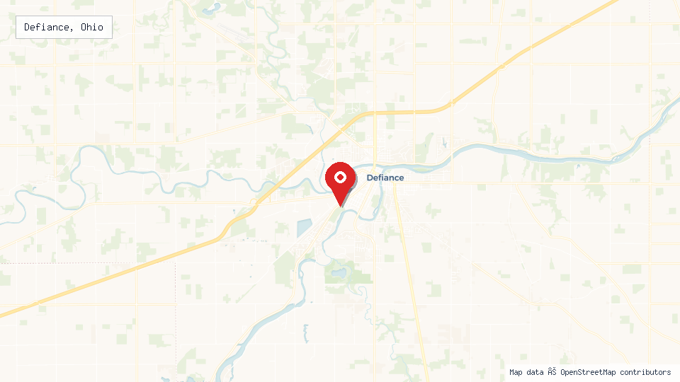 Street map of Defiance, Ohio with location pin