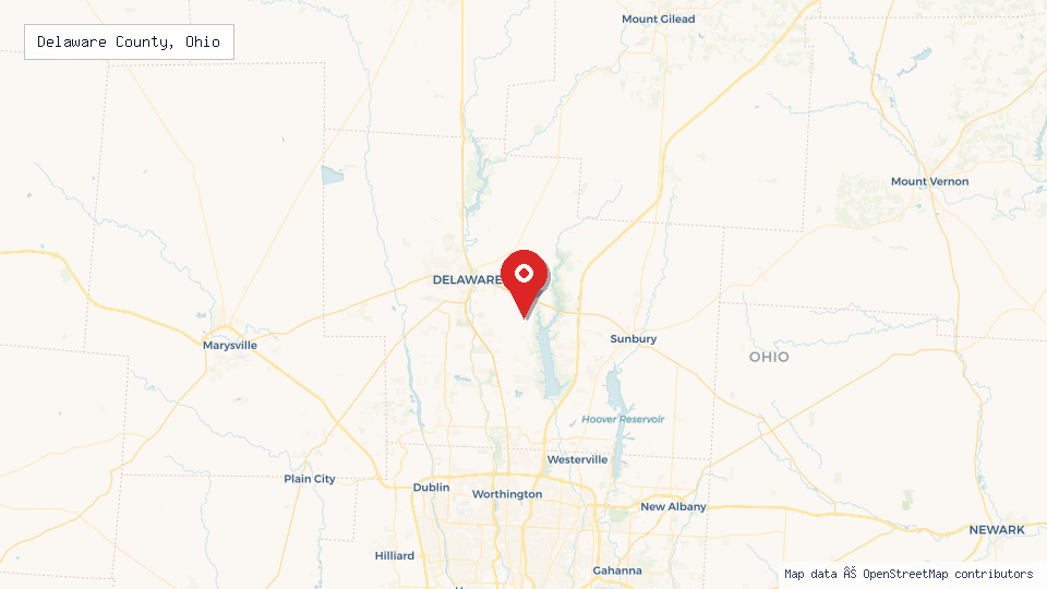 Street map of Delaware County, Ohio with location pin