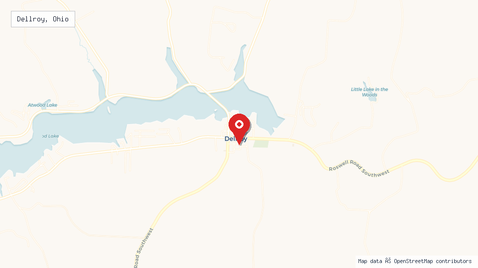 Street map of Dellroy, Ohio with location pin