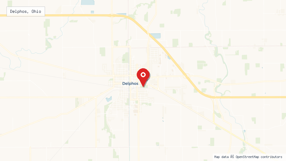 Street map of Delphos, Ohio with location pin