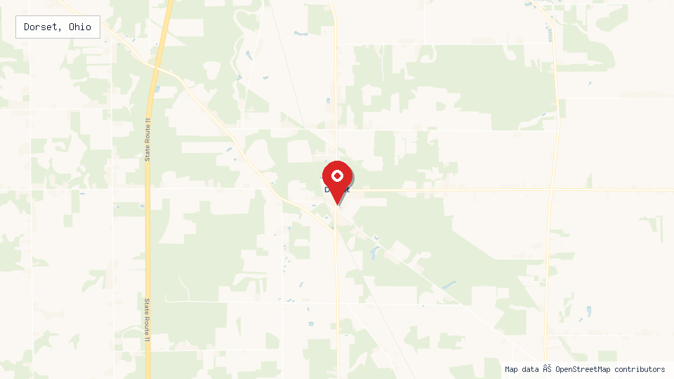 Street map of Dorset, Ohio with location pin
