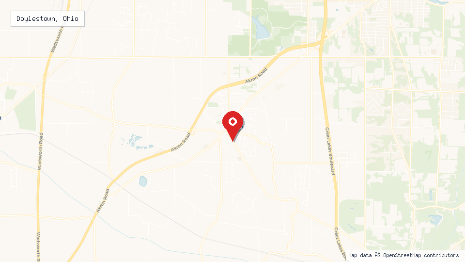 Street map of Doylestown, Ohio with location pin