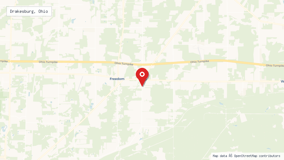 Street map of Drakesburg, Ohio with location pin