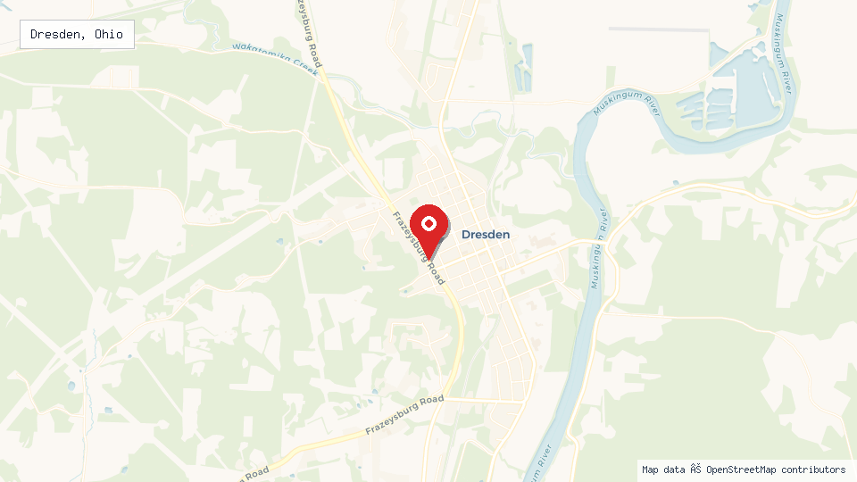 Street map of Dresden, Ohio with location pin