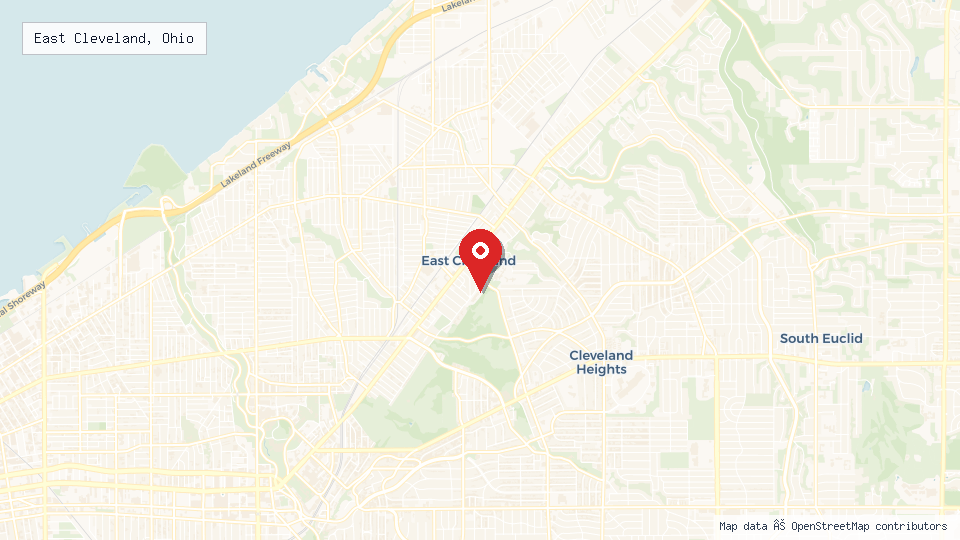 Street map of East Cleveland, Ohio with location pin