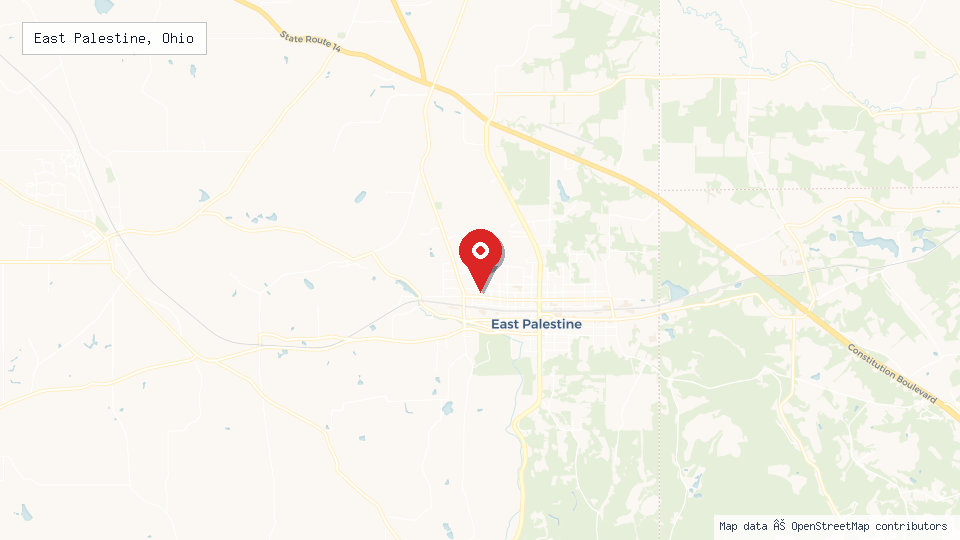 Street map of East Palestine, Ohio with location pin