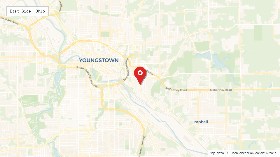 Street map of East Side, Ohio with location pin