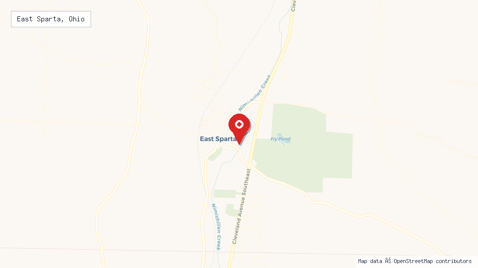 Street map of East Sparta, Ohio with location pin