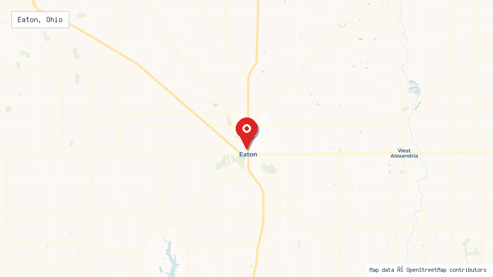 Street map of Eaton, Ohio with location pin