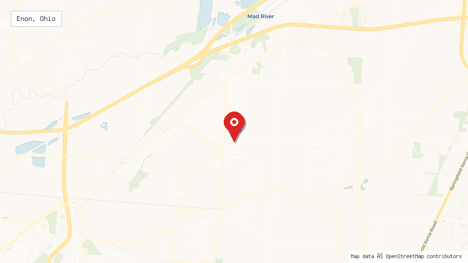 Street map of Enon, Ohio with location pin