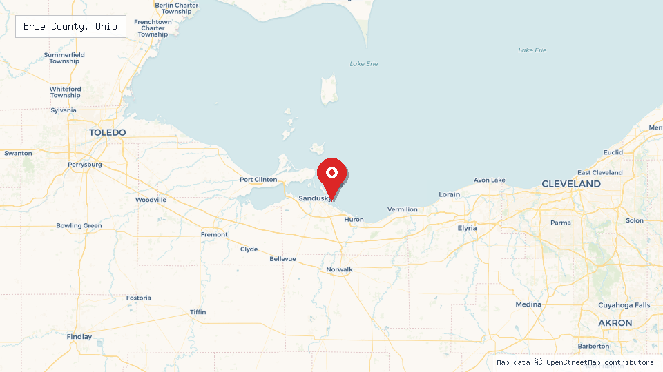 Street map of Erie County, Ohio with location pin