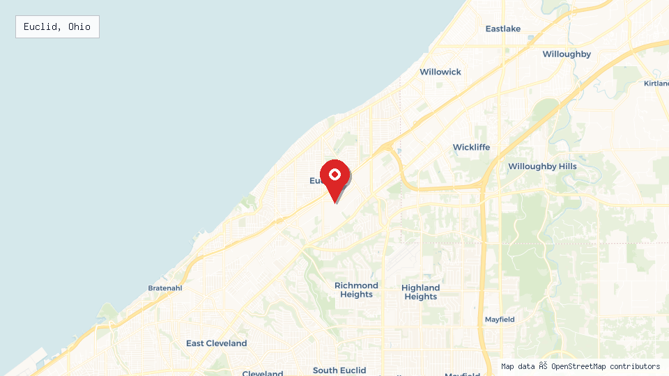 Street map of Euclid, Ohio with location pin