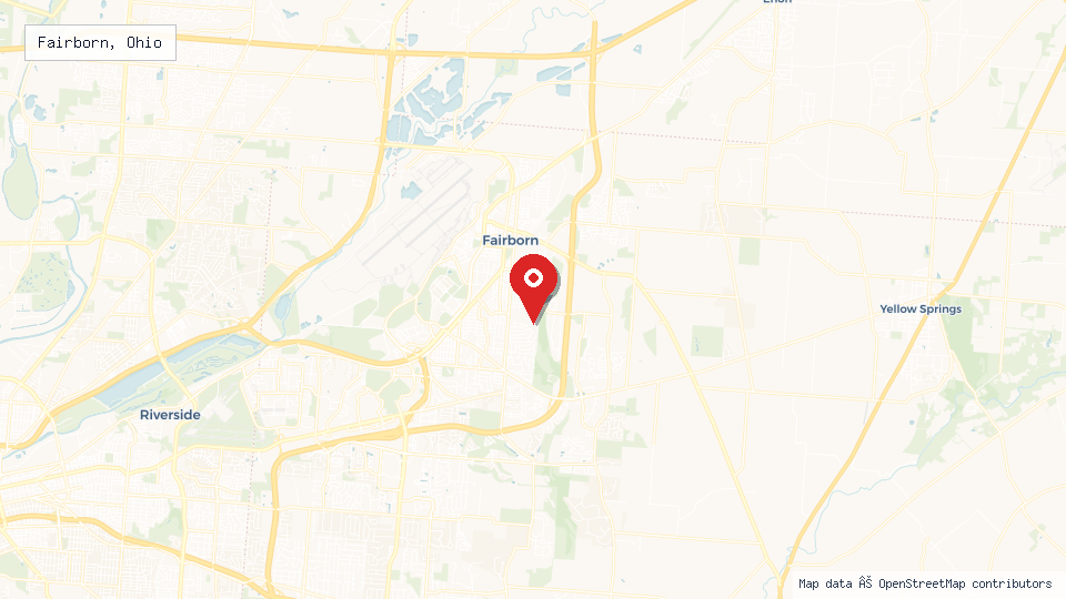 Street map of Fairborn, Ohio with location pin