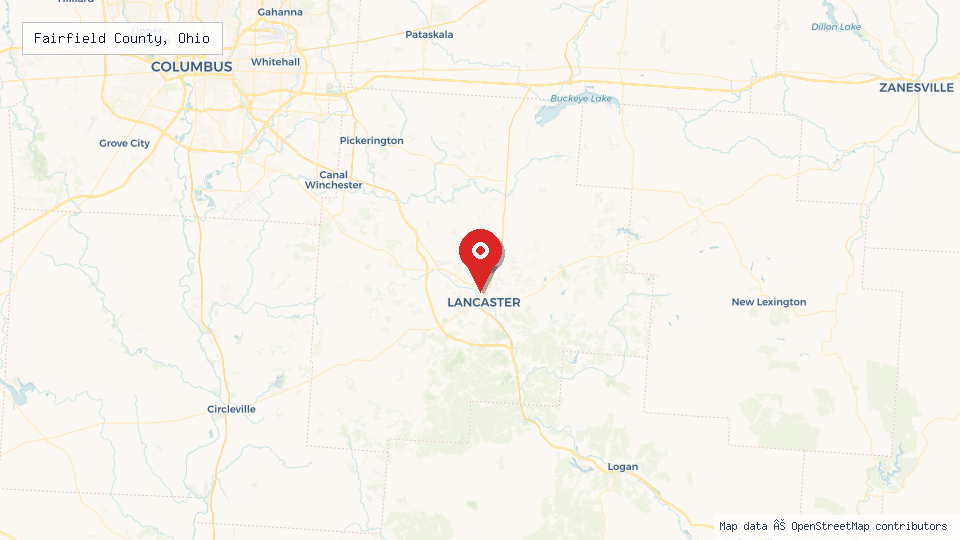 Street map of Fairfield County, Ohio with location pin