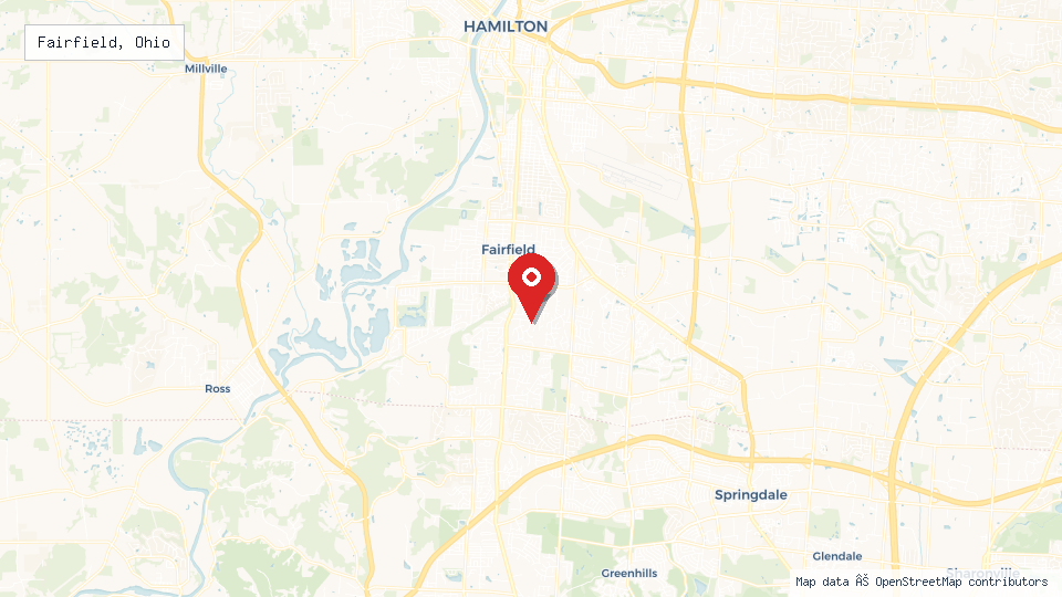 Street map of Fairfield, Ohio with location pin