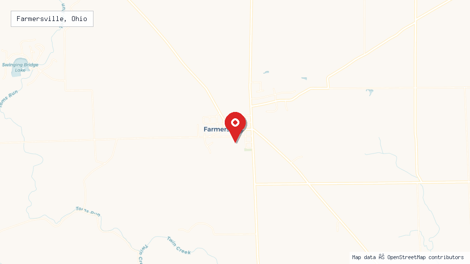 Street map of Farmersville, Ohio with location pin