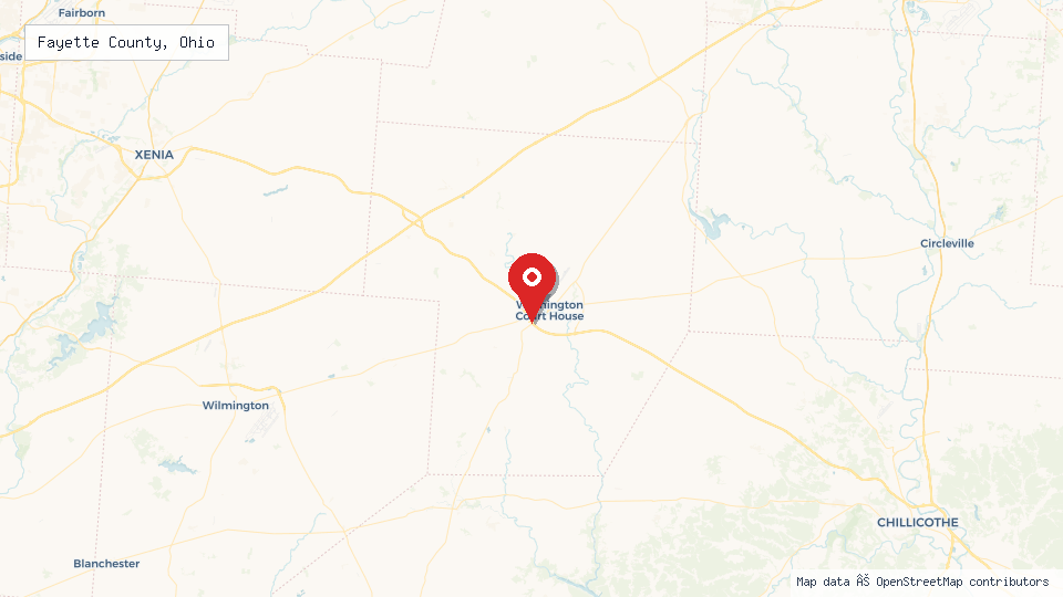 Street map of Fayette County, Ohio with location pin