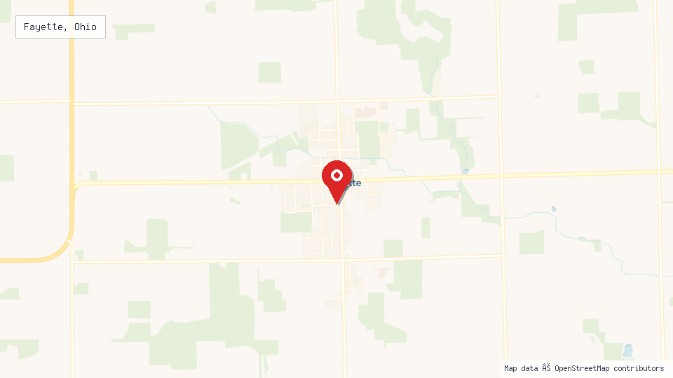 Street map of Fayette, Ohio with location pin