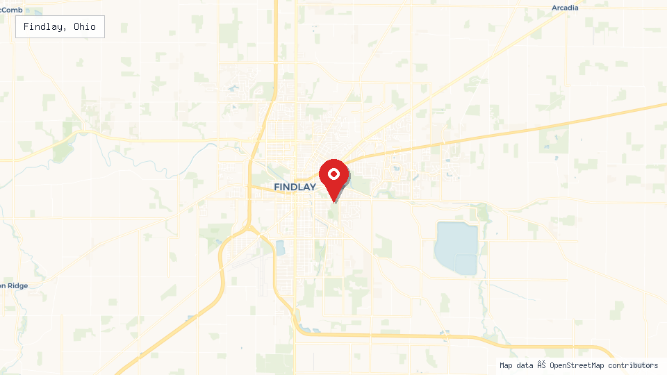 Street map of Findlay, Ohio with location pin