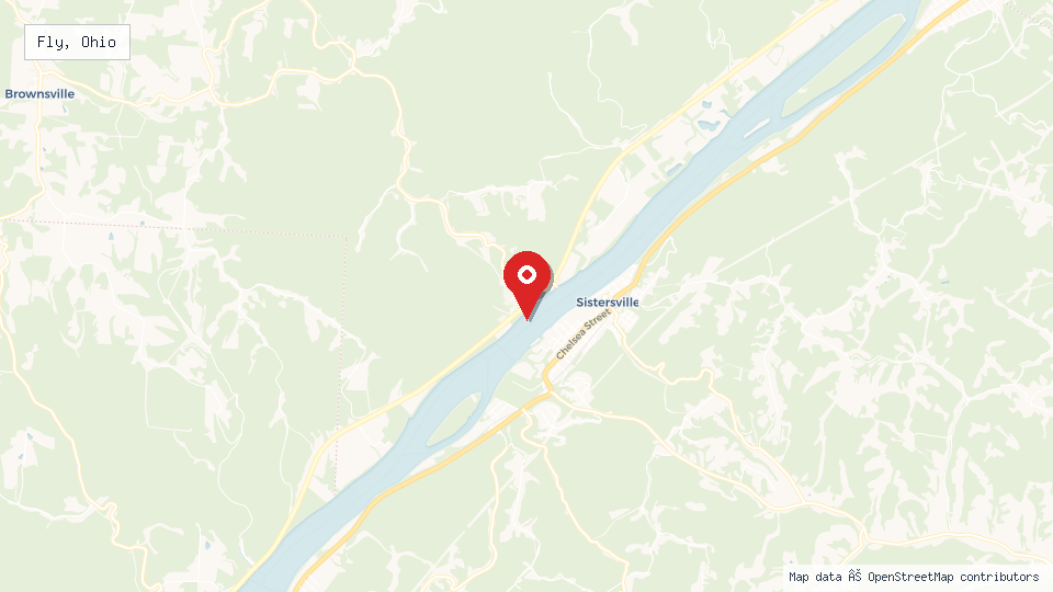 Street map of Fly, Ohio with location pin