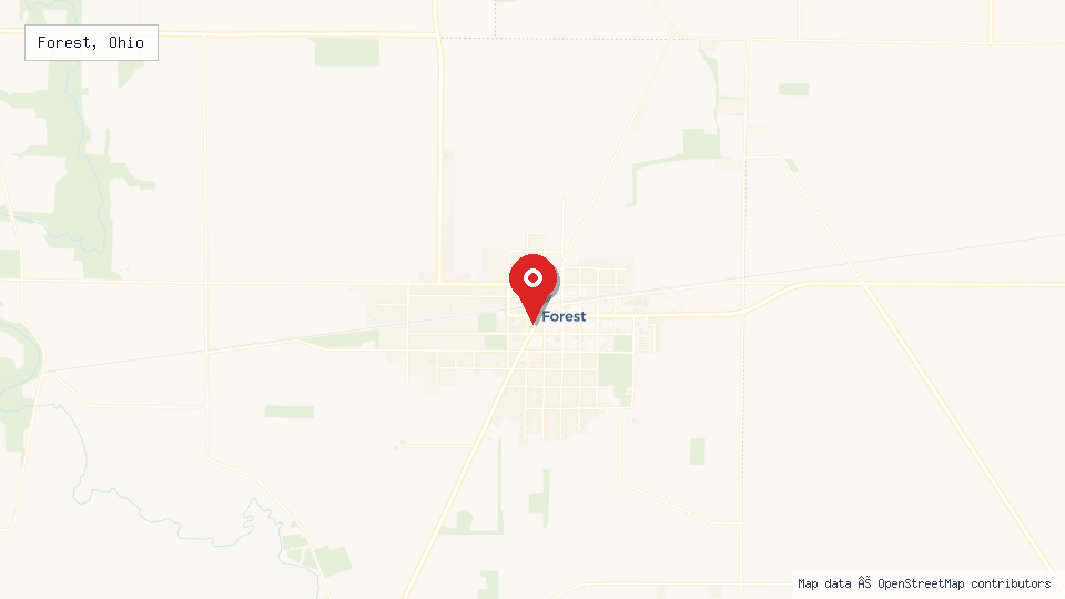 Street map of Forest, Ohio with location pin