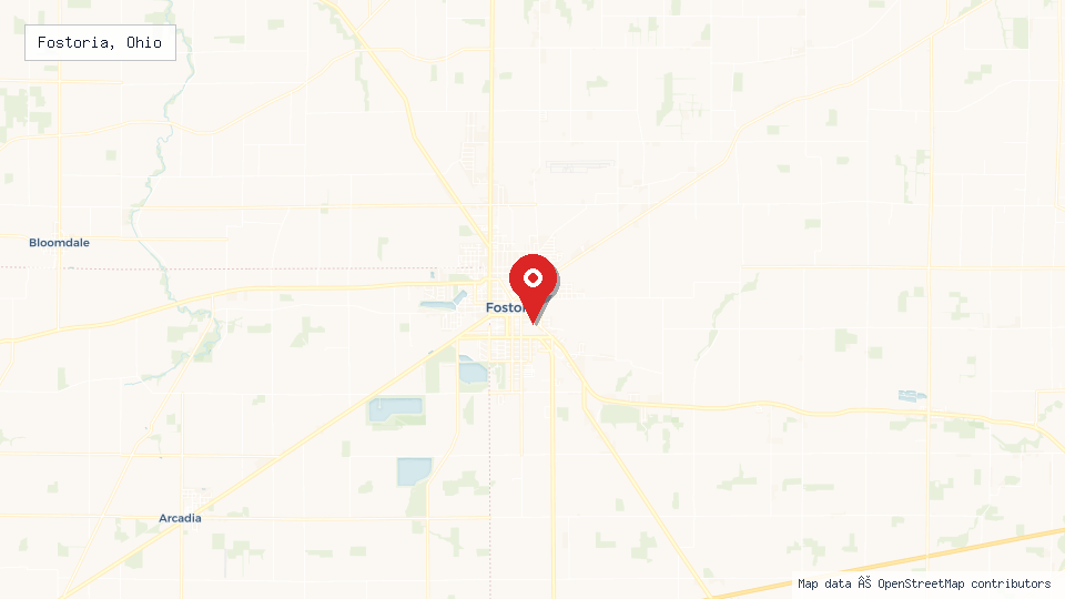 Street map of Fostoria, Ohio with location pin