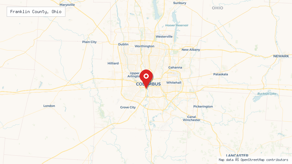 Street map of Franklin County, Ohio with location pin