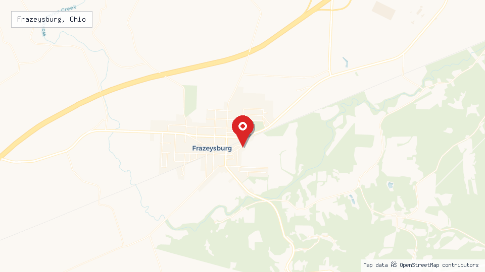 Street map of Frazeysburg, Ohio with location pin