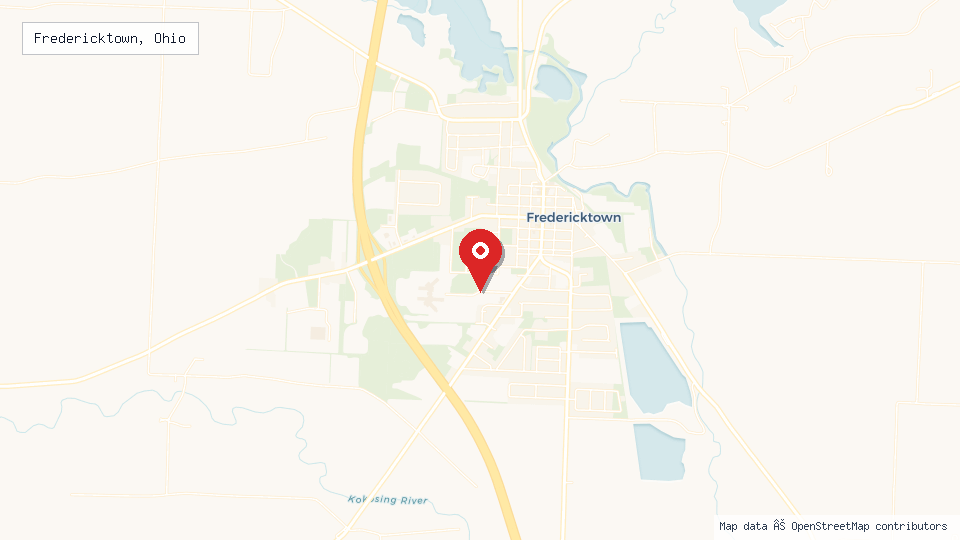 Street map of Fredericktown, Ohio with location pin