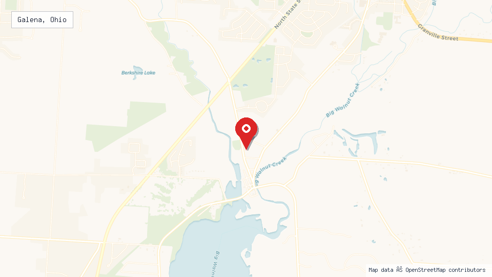 Street map of Galena, Ohio with location pin